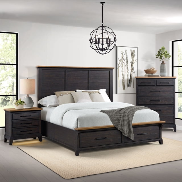 Society Den Johnshaven King Storage 3PC Bedroom Set in Espresso & Brown