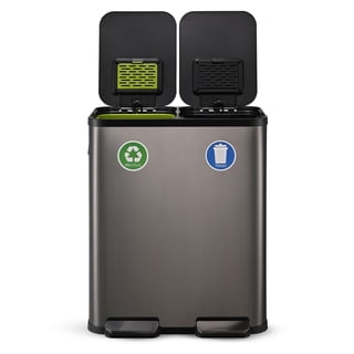 Simpli-Magic 16 Gallon (30L x 30L) Dual Compartment Step Trash Can, Multiple Colors – Kitchen Garbage Can with Slow-Close Lids – Waste & Recycling Bins, Odor Control, Hands-Free, Easy to Clean