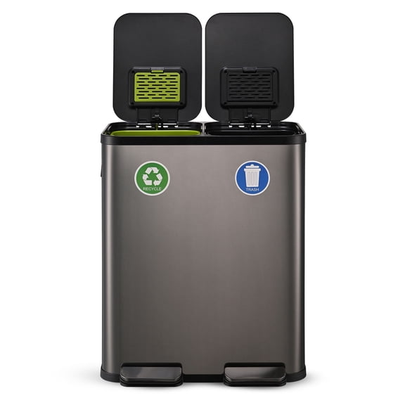 Simpli-Magic 16 Gallon (30L x 30L) Dual Compartment Step Trash Can, Multiple Colors – Kitchen Garbage Can with Slow-Close Lids – Waste & Recycling Bins, Odor Control, Hands-Free, Easy to Clean