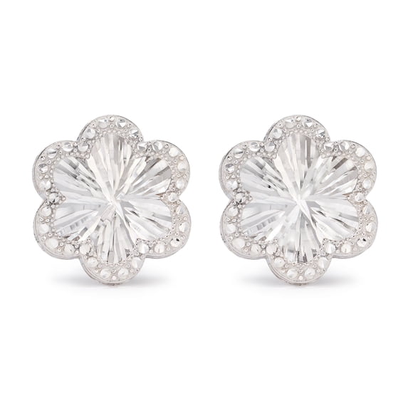 Diamond Cut Halo Flower Stud Earring in 14K Gold