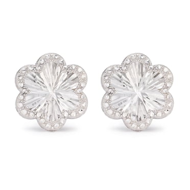Diamond Cut Halo Flower Stud Earring in 14K Gold