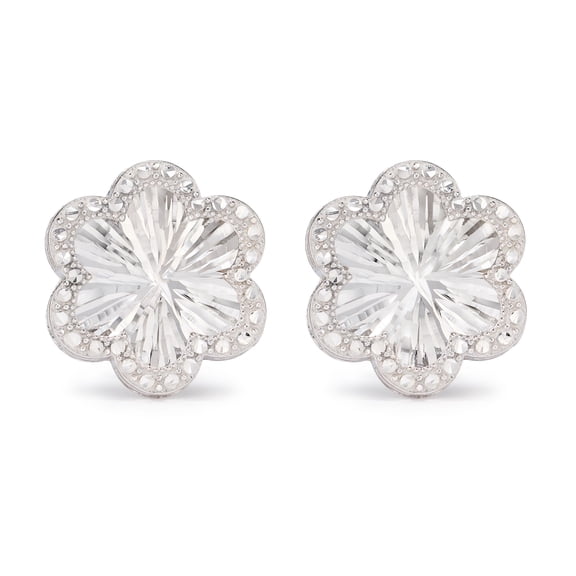 Diamond Cut Halo Flower Stud Earring in 14K Gold