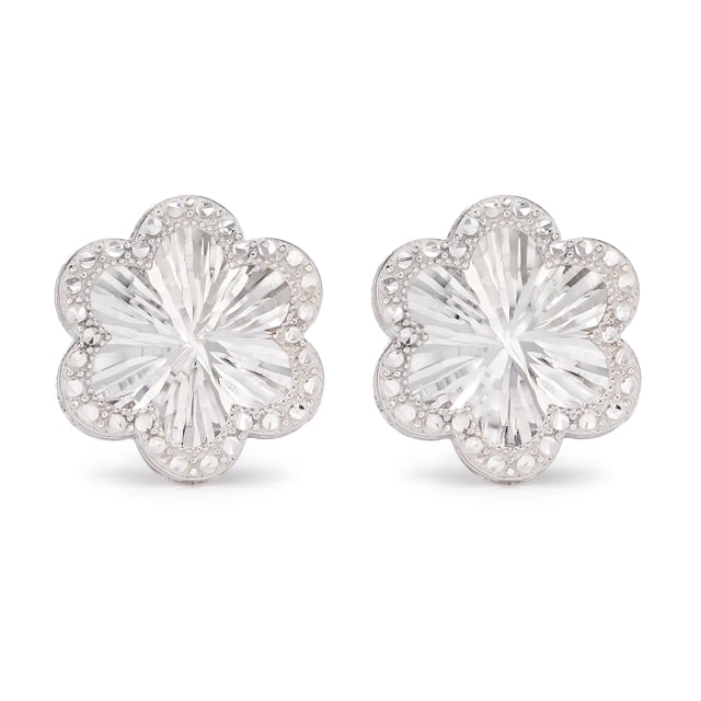 Diamond Cut Halo Flower Stud Earring in 14K Gold