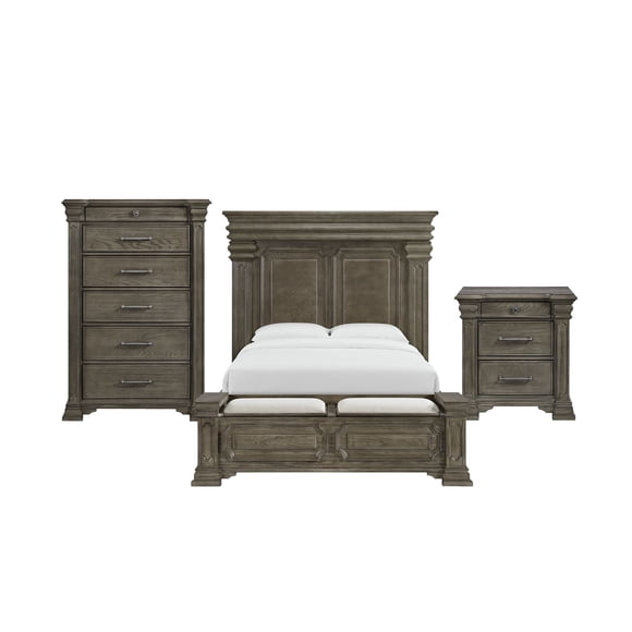 Society Den Paterson Storage 3PC or 5PC Bedroom Set in Grey, Assorted Sizes