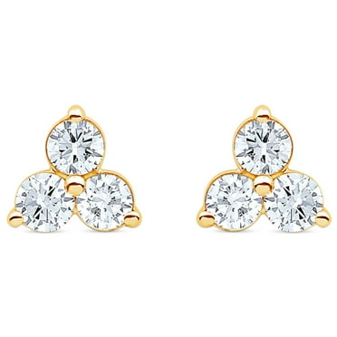 0.30 CT. T.W. Round Cut Three Stone Diamond Stud Earrings in 14K Gold