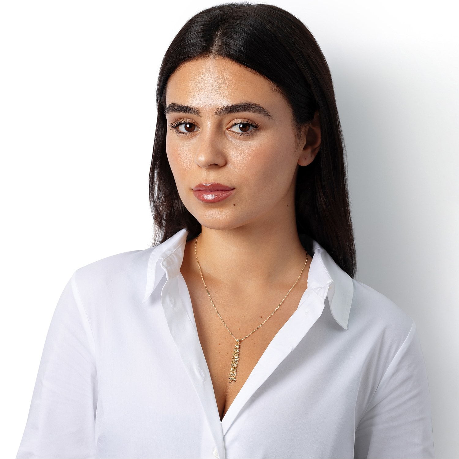 新品TanakaDaisukecrystalribbonchain pierce 14K Yellow Diamond Cut Mirror Chain Tassle Necklace 18