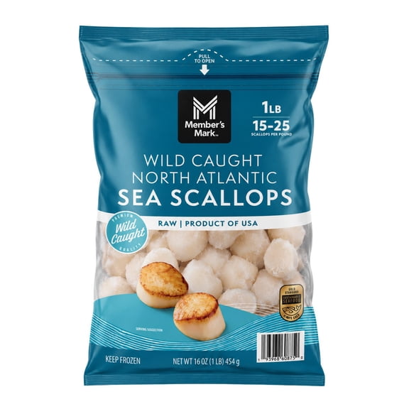Member's Mark Wild Caught North Atlantic Sea Scallops, Frozen, 15-25 ct. per pound, 1 lbs.