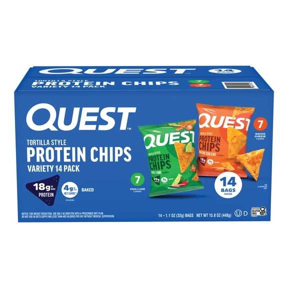 Quest Tortilla Style 18-20g Protein Chip Variety Pack, Chili Lime and Nacho Cheese 14 ct.