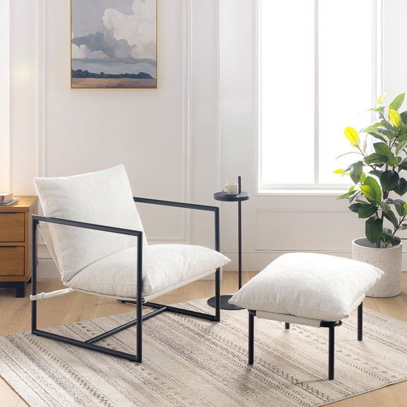 ZINUS Night Therapy Foam Callie Sling Accent Chair with Ottoman and Drink Table