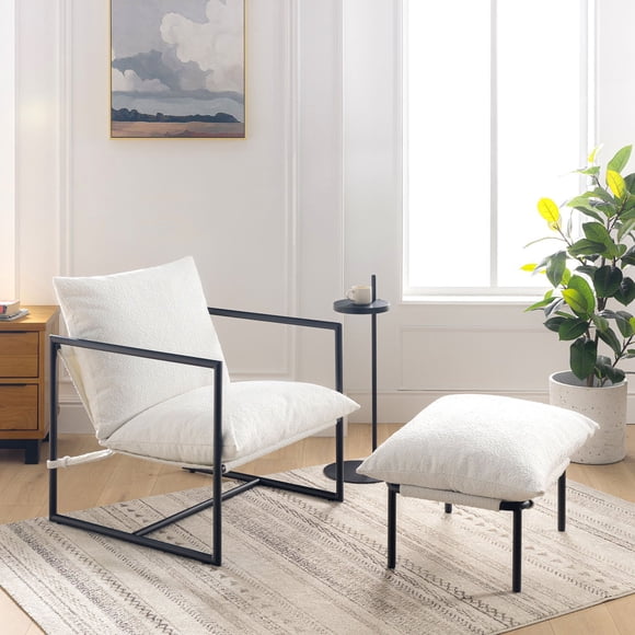 ZINUS Night Therapy Foam Callie Sling Accent Chair with Ottoman and Drink Table