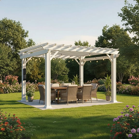 Range Steel Pergola with Trellis Roof & PowerPort