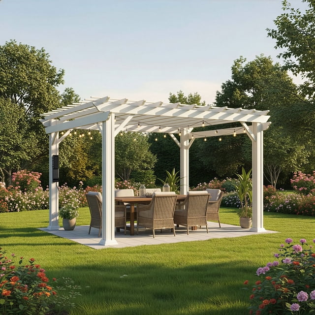 Range Steel Pergola with Trellis Roof & PowerPort