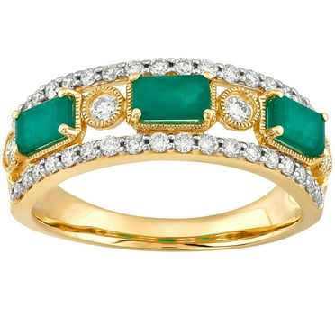 Emerald Cut Gemstone & 0.50 CT.T.W. Diamond Accent Band in 14K Gold