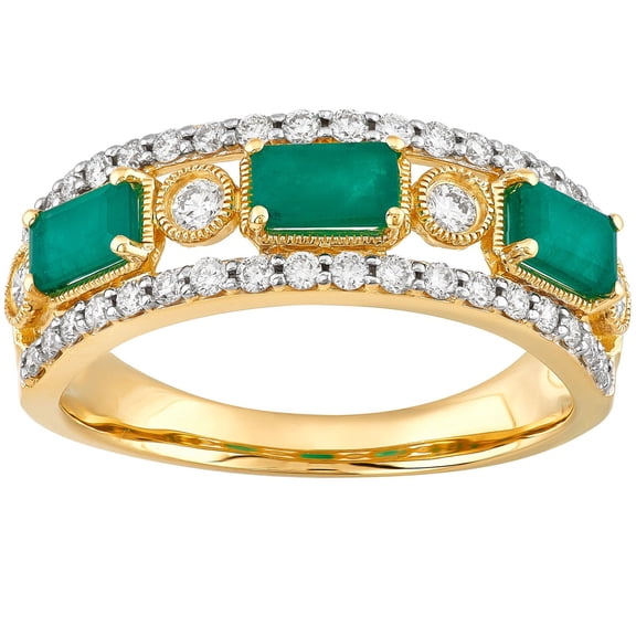 Emerald Cut Gemstone & 0.50 CT.T.W. Diamond Accent Band in 14K Gold