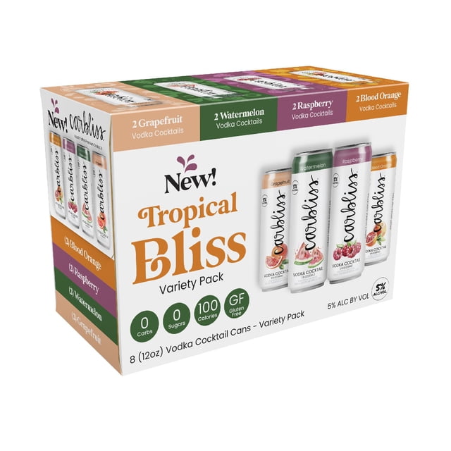 Carbliss Tropical Bliss Vodka Cocktail Variety Pack, 12 fl. oz. can, 8 pk.