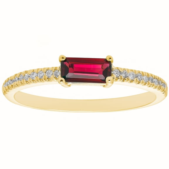 Baguette Cut Gemstone and 0.10 CT. T.W. Diamond Ring in 14K Gold