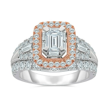 1.95 CT. T.W. Emerald Cut Halo Diamond Ring in 14K Gold