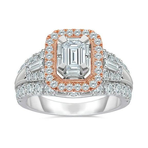1.95 CT. T.W. Emerald Cut Halo Diamond Ring in 14K Gold