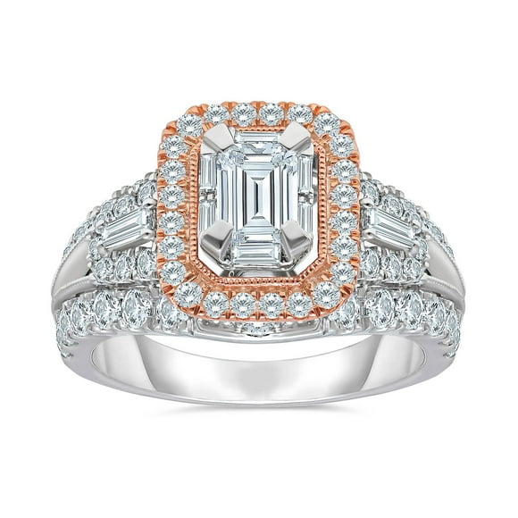 1.95 CT. T.W. Emerald Cut Halo Diamond Ring in 14K Gold