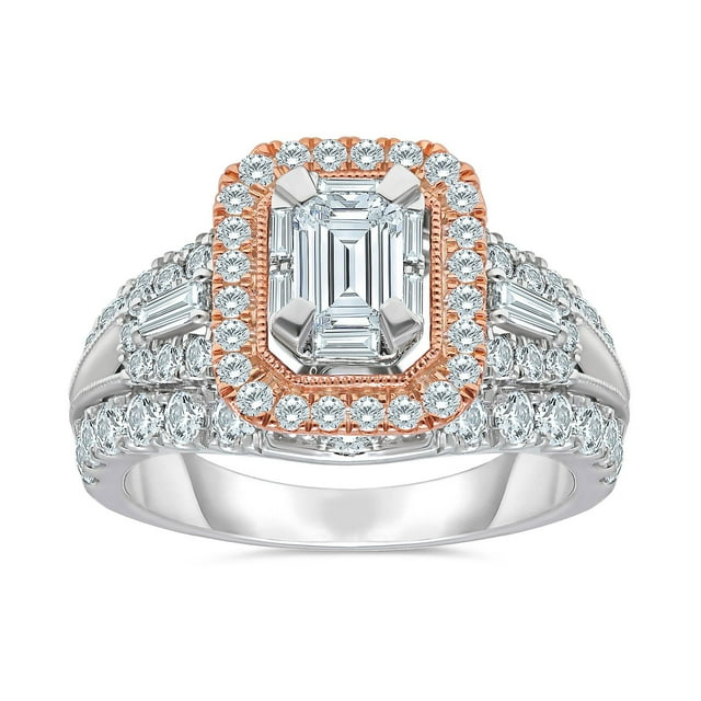 1.95 CT. T.W. Emerald Cut Halo Diamond Ring in 14K Gold