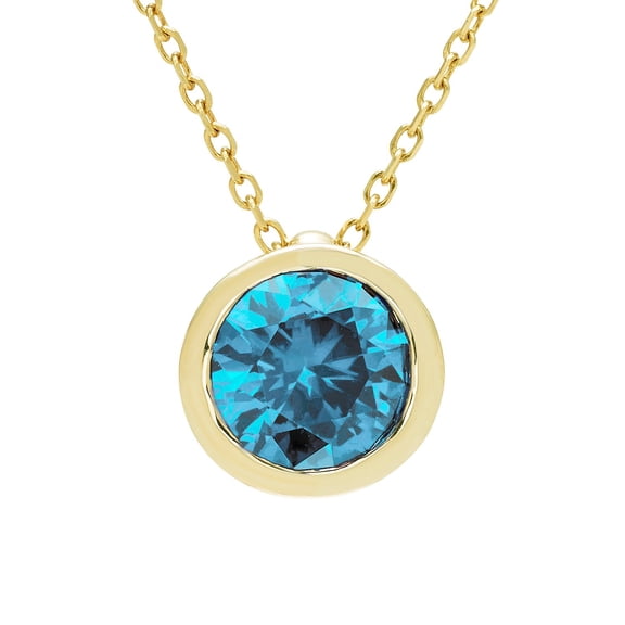 Round Cut Gemstone Bezel Pendant in 14K Gold