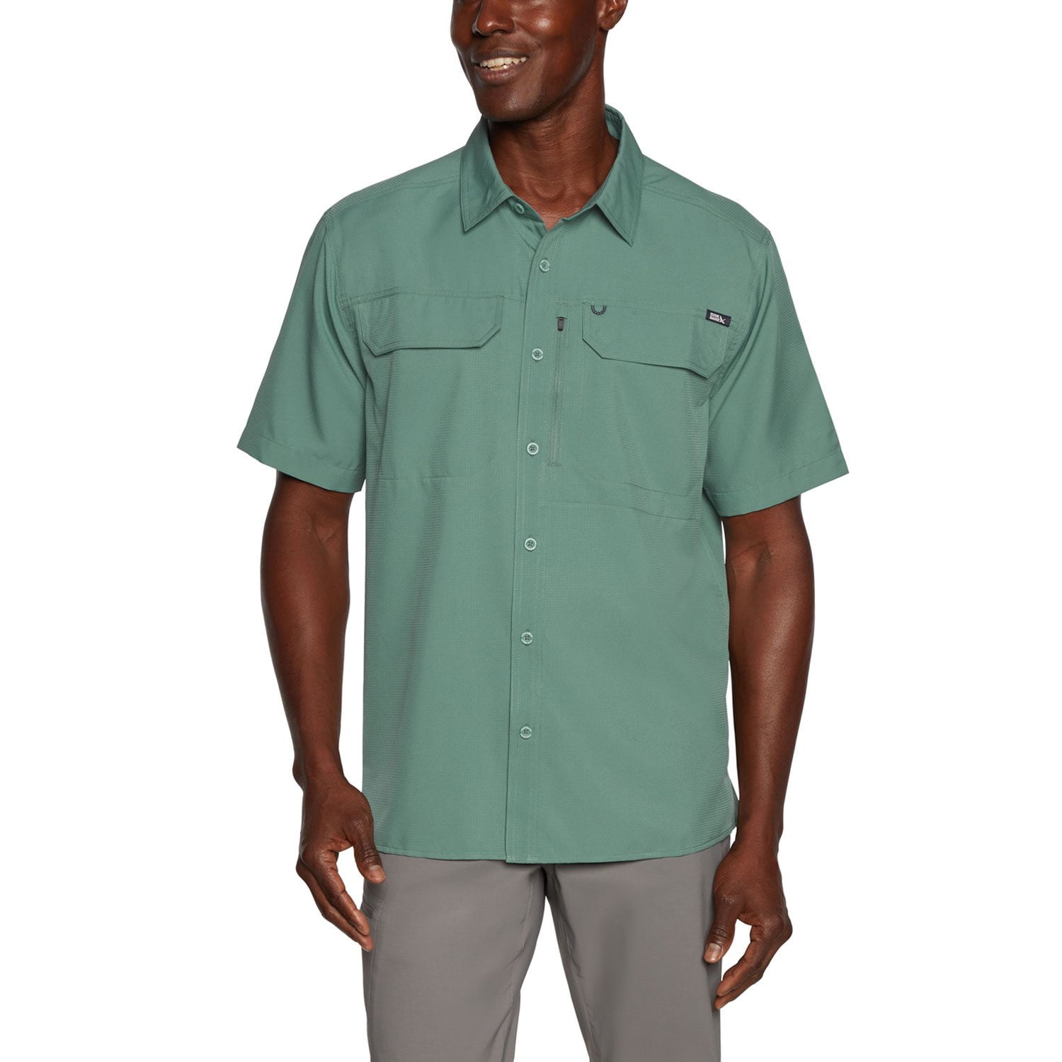 Chemise Tissée Stretch Noire À Partie Superposée Et Manches Courtes