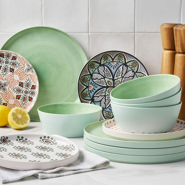 Member's Mark Bamboo Melamine 12-Piece Dinnerware Set, Choose