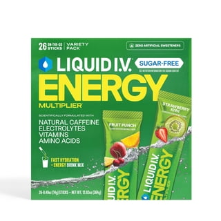Liquid I.V. Sugar-Free Hydration + Energy Electrolyte Powder Drink Mix, Fruit Punch & Strawberry Kiwi Variety Pack, 26 pk.