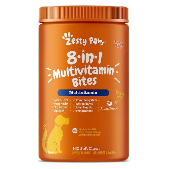 Zesty Paws, 8-in-1 Multivitamin Bites, Pumpkin, 160 ct.