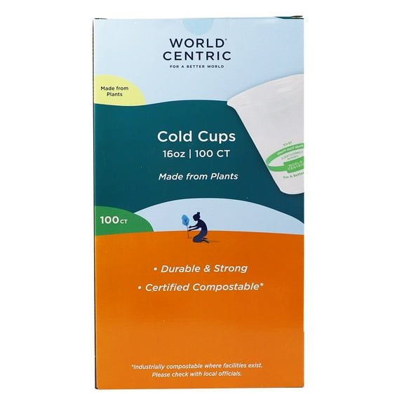 World Centric Compostable Clear PLA Cold Cups, 16 oz. 100 ct.