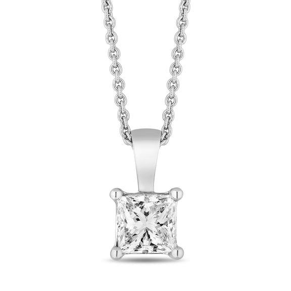 Princess Cut Solitaire Diamond Pendant Necklace in 18K Gold