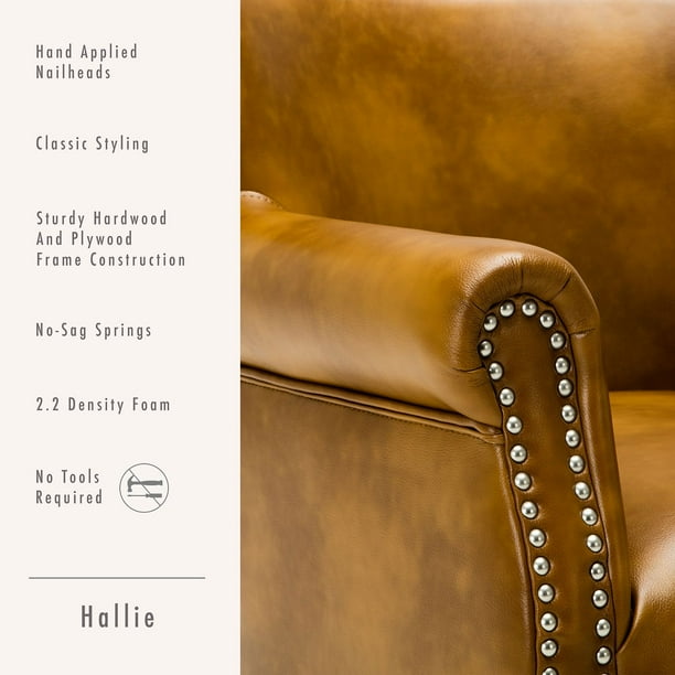 Hallie Club Top-Grain Leather Chair, Assorted Colors