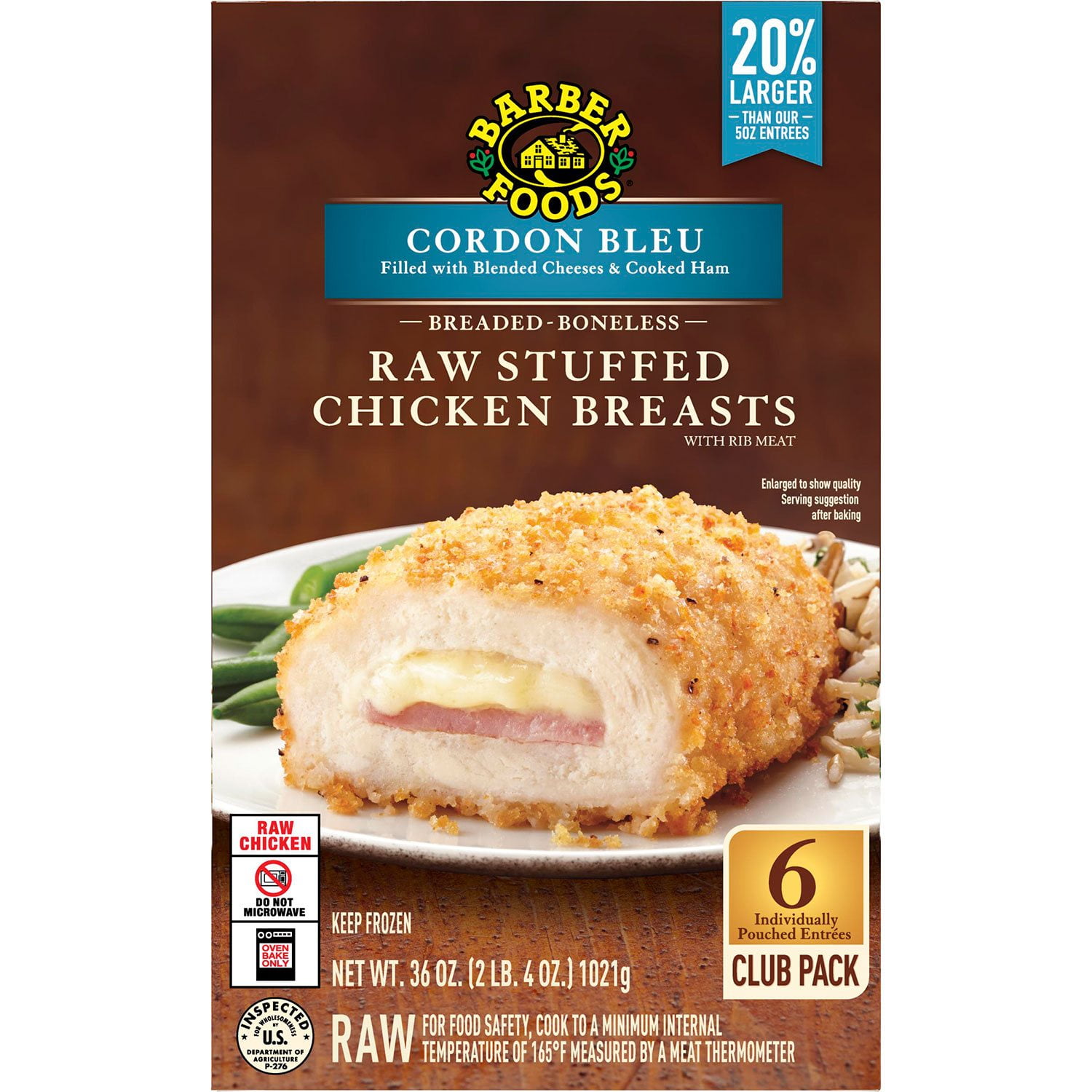 Barber Foods Stuffed Cordon Bleu Chicken Breast, Frozen, ct