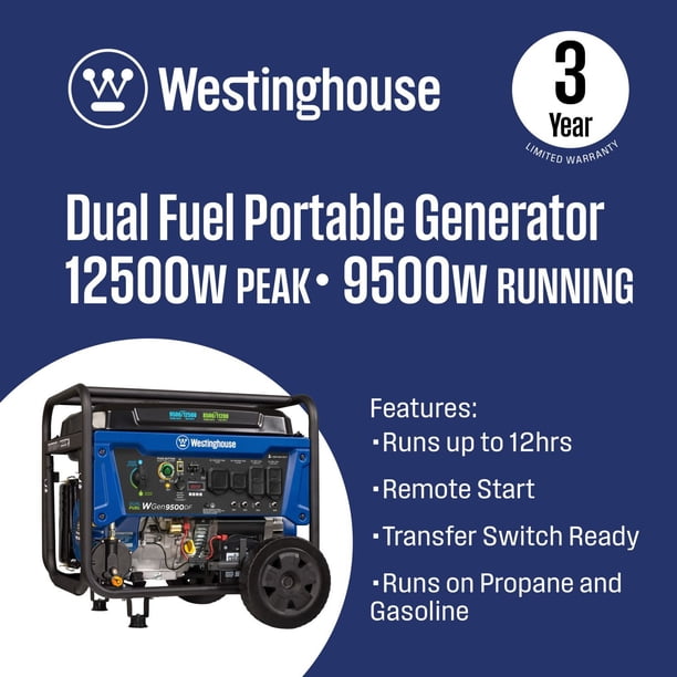 12500/9500–Watt Westinghouse Dual Fuel Portable Generator + Remote
