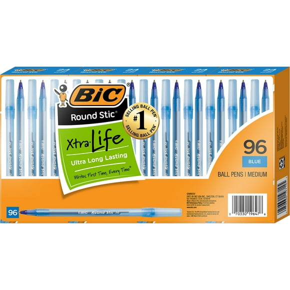 BIC Round Stic Xtra Life, Medium Point, 96 ct., Blue