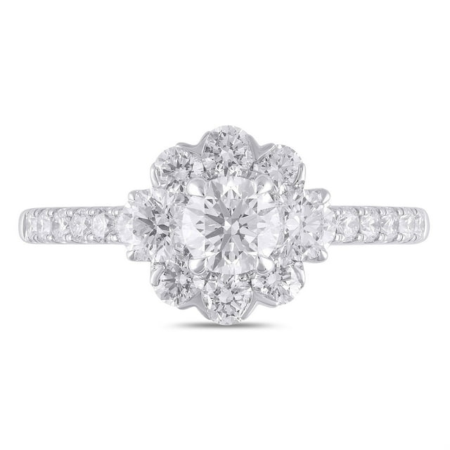 1.40 C.T. TW Round Cut Floral Halo Diamond Ring in 14K Gold