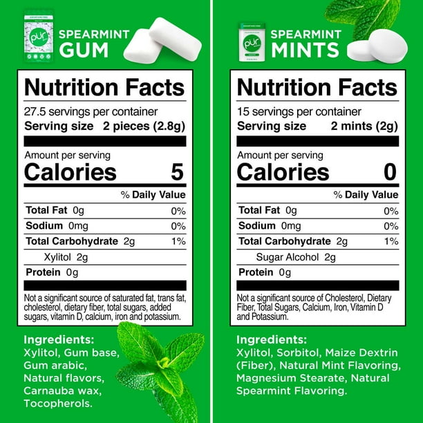 PUR Spearmint Sugar Free, Xylitol, Chewing Gum and Mints, Variety Pack, 5  pks