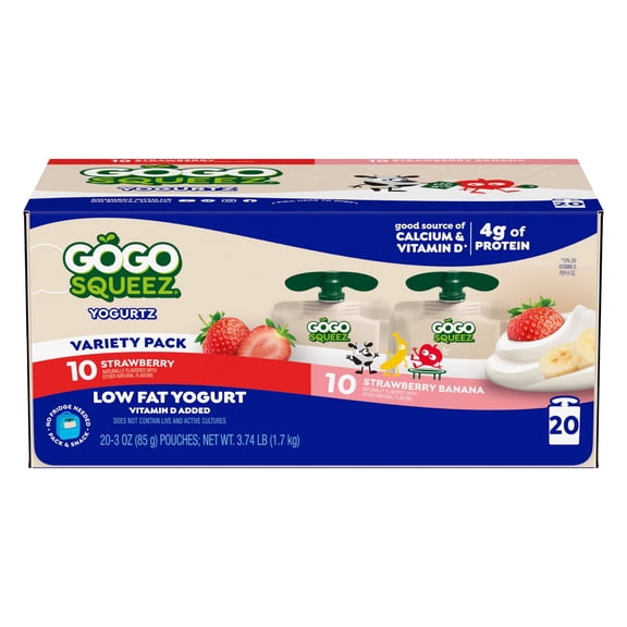 GoGo Squeez Yogurtz Strawberry and Strawberry Banana, 3 oz., 20 ct.