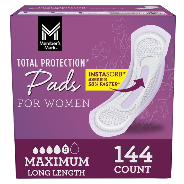 Member's Mark Total Protection Maximum Long Pads, 5 Drop, Choose Count
