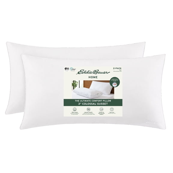 Eddie Bauer 2-Pack Down Alternative Bed Pillows with 3" Gusset, Assorted Sizes