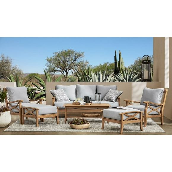 Member's Mark Catalina Teak Set with Sunbrella Fabric, 6pc