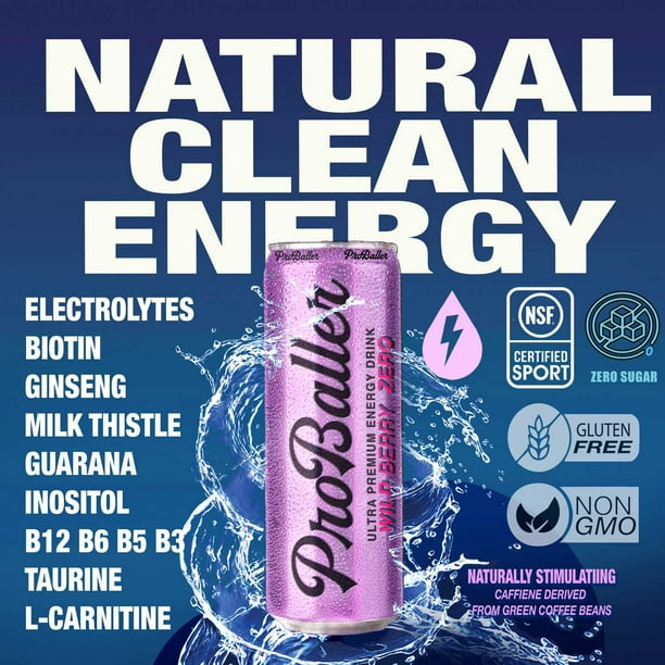 Proballer Ultra Premium Energy Drink, Wild Berry Zero, 12 fl. oz., 15 pk