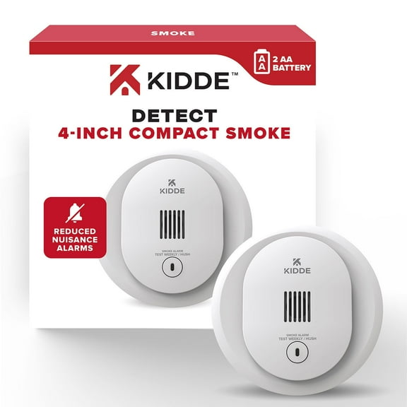 Kidde 4" Compact Battery Powered Smoke Detector, AA Batteries Included