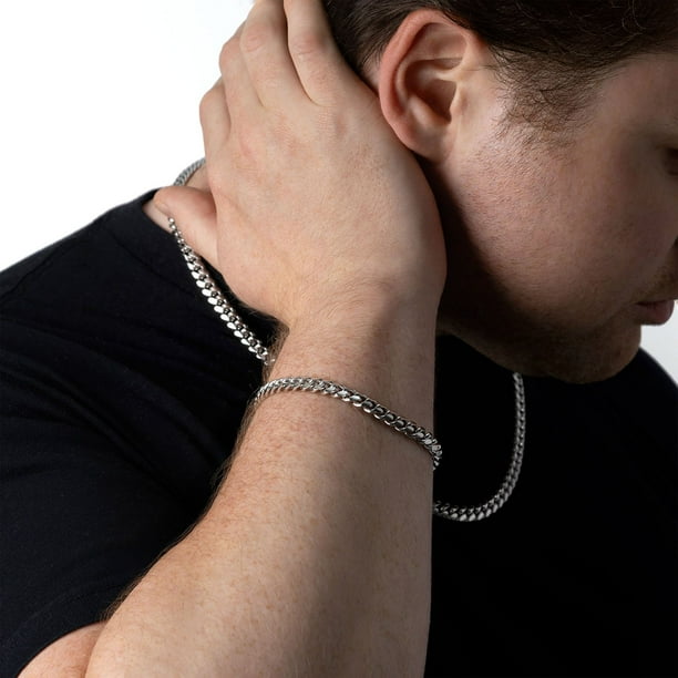 Polished Miami Cuban Chain Bracelet in Sterling Silver, 7mm