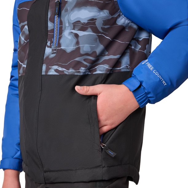 Gilet Free Country Garçon - Duvet Noir Gris Bleu Royal Taille M 10-12 Ans Occasion Excellent état