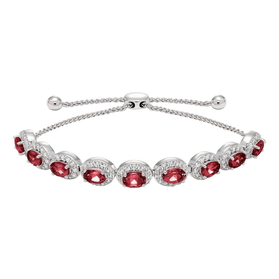 Oval Cut Gemstone Halo Bolo Bracelet in Sterling Silver