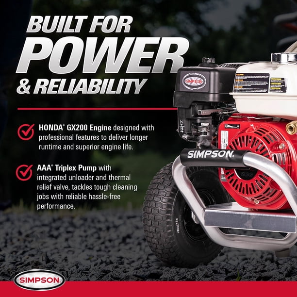 Simpson 3600 PSI at 2.5 GPM HONDA® GX200 with AAA® Triplex Plunger