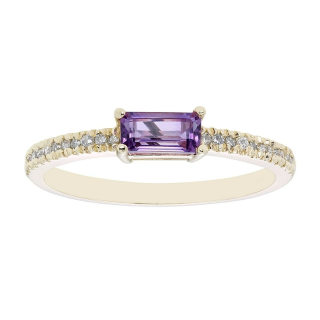 Baguette Cut Gemstone and 0.10 CT. T.W. Diamond Ring in 14K Gold