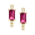thumbnail image 2 of Emerald Cut Gemstone & 0.12 CT. TW Diamond Stud Earrings in 14K Gold, 2 of 4