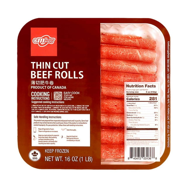 Master Wang Thin Cut Beef Rolls, Frozen, 1 lb.
